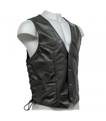 Men Gothic Vest Black Leather Motorcycle Vest Side Lace Gothic Clothing